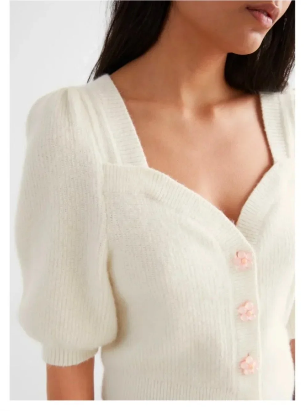 & Other Stories [NWOT] Sweetheart Neck Cardigan w/ Flower Buttons - L - Picture 12 of 16